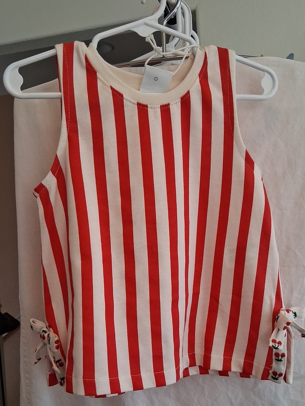 Zara Red & Cream Striped Sleeveless Tank with Side Ties